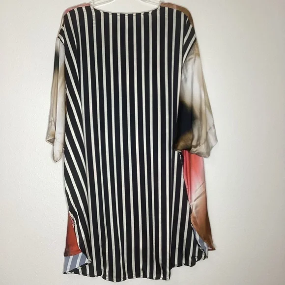 ALEMBIKA Butterfly Tunic Top Mixed Media Crush Satin Lg - Picture 3 of 8